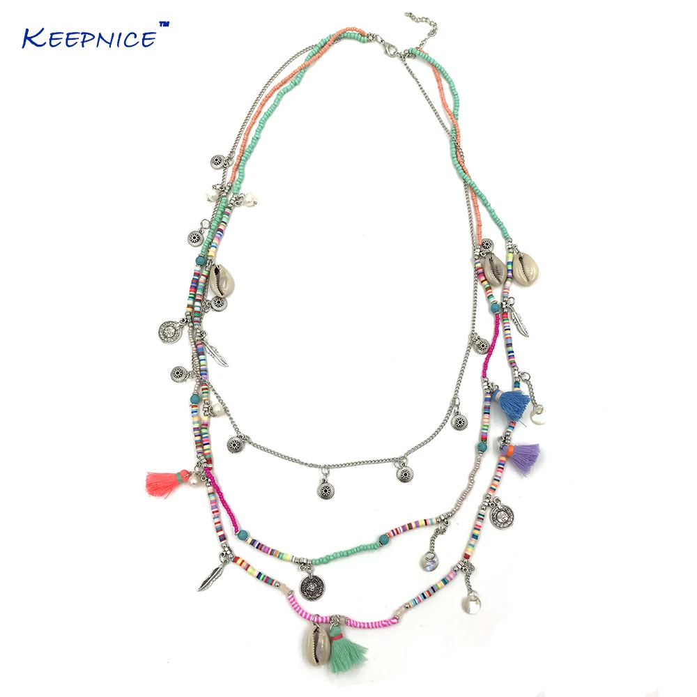 Ожерелье с кисточками ручной работы Boho Bohemiam длинное ожерелье разноцветными