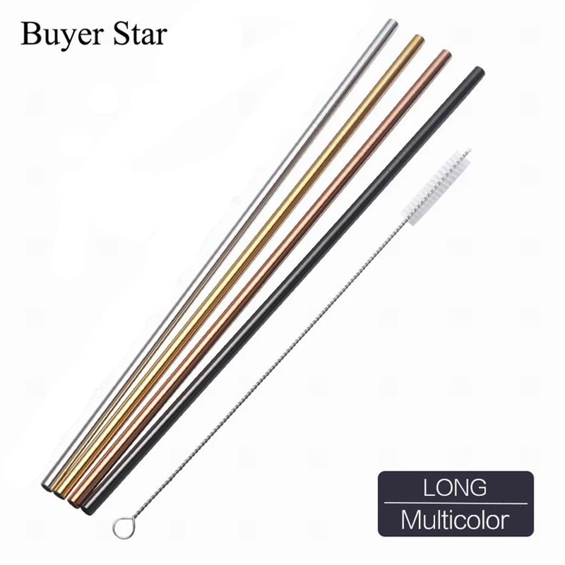 

8 Stainless Steel Drinking Straws+Cleaner Brush Reusable Unfolded Metal Straw Gold Black Kitchen Hot