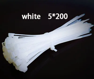 5x200mm white Ширина 5 мм самоблокирующиеся Нейлоновые кабельные стяжки 100 шт. белые и черные пластиковые стяжки на молнии для проводов, сертифицированные UL кабельные аксессуары - Color: 5x200mm white