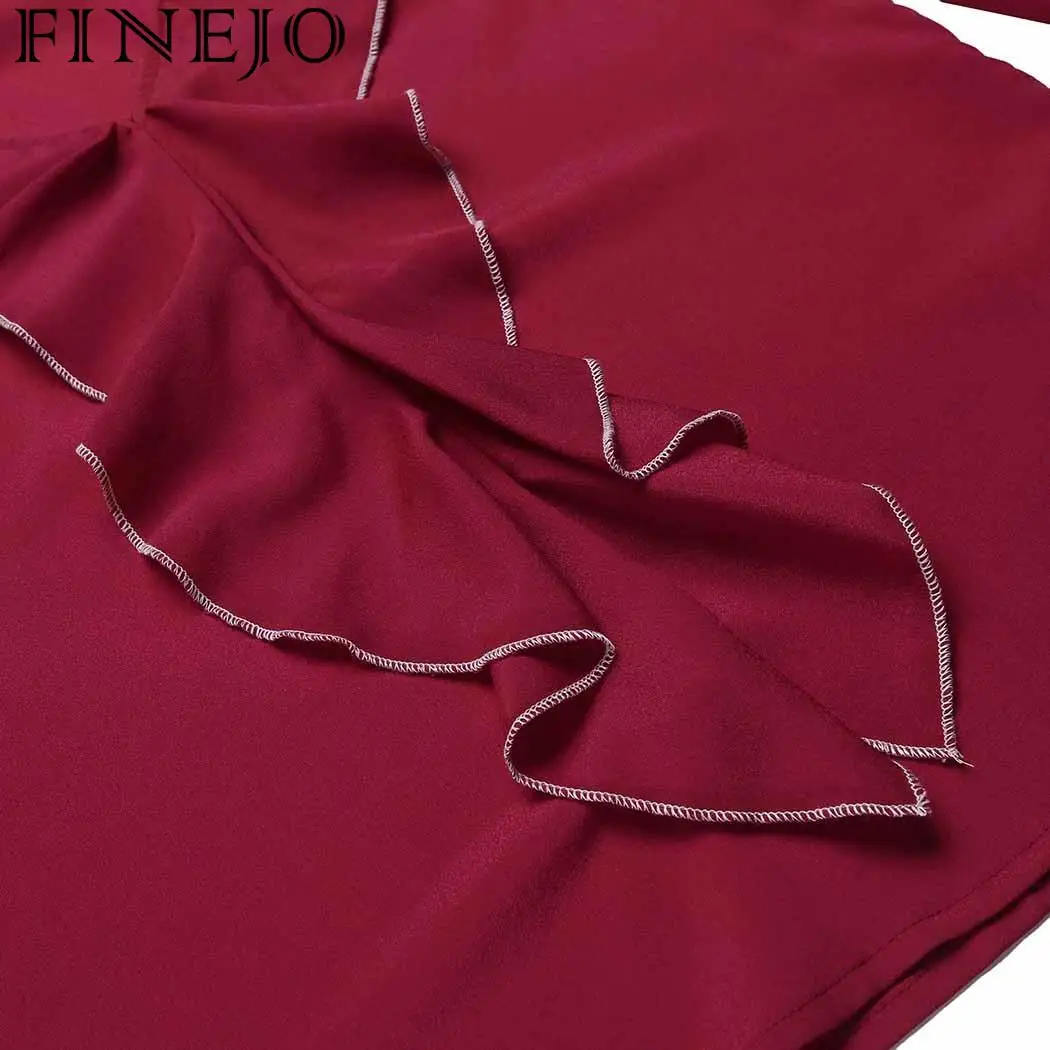 FINEJO женская блузка Осень 2018 v-образный вырез длинный рукав оборки Feminina пуловер