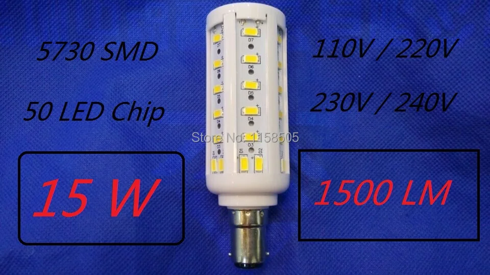 Горячая продажа!! 5 шт. 15 Вт B15 LED Кукуруза Лампочка 50 SMD Cree Чип СВЕТОДИОДНЫЙ