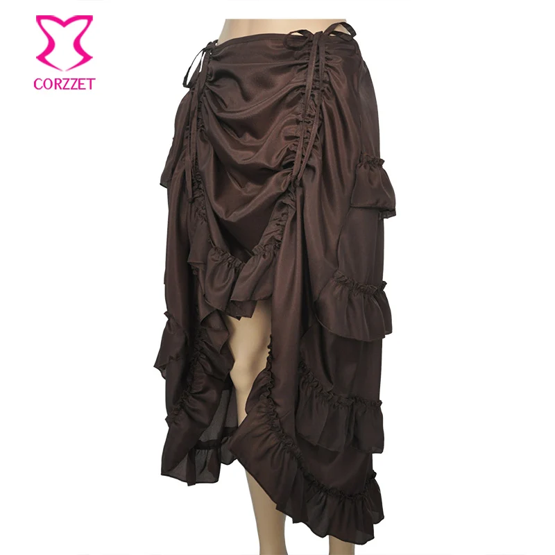 Винтажная коричневая шифоновая Асимметричная длинная юбка с оборками в