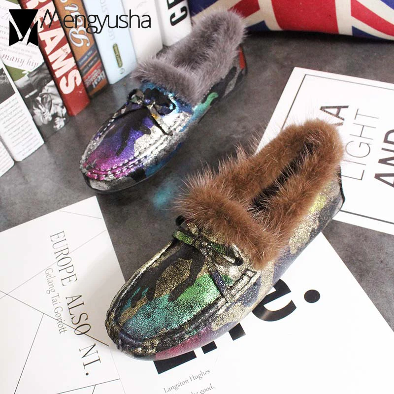 Новинка обувь на меху контрастного цвета с металлическим украшением женские