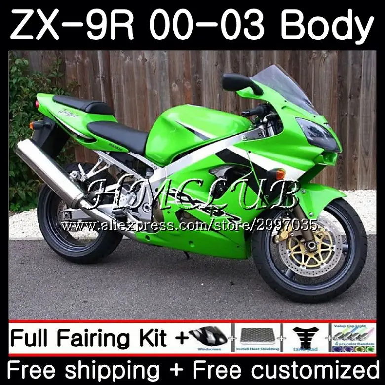 Обтекатель корпуса для KAWASAKI NINJA ZX 9R 9 R 900 ZX-9R светильник-зеленый 2000 2001 2002 2003 |