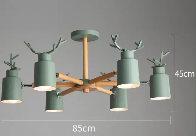 Green 6 lights Скандинавское бревно гостиной спальни люстра E27 led металлический абажур творческая личность кухня и ресторан теплый рога люстра - Цвет корпуса: Green 6 lights