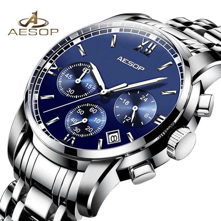 Мужские кварцевые наручные часы AESOP деловые ударопрочные водонепроницаемые из