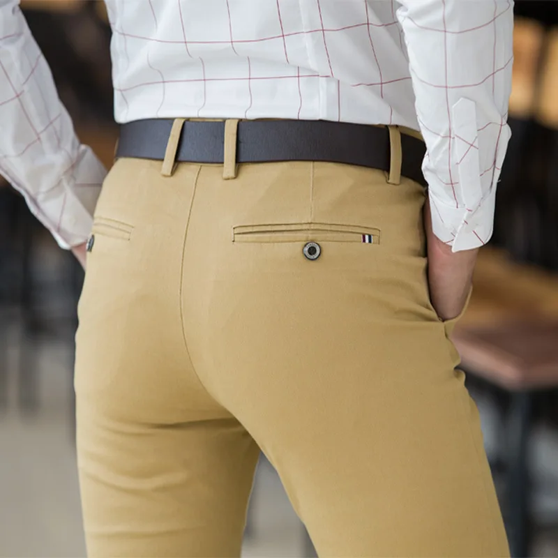Men's Classic Casual Khaki Pants Men Business Dress Slim Fit Elastic Jogger Long Trousers Male Clothing Cotton Work Pant Black |