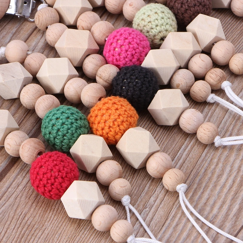 Baby Pacifier Chain Natural Clip Soother Clips Dummy Holder Safe Beech Wooden Teether Dropshipping | Мать и ребенок