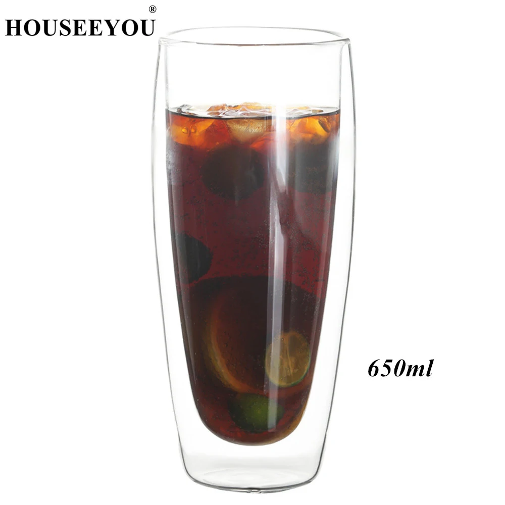 650ml HOUSEEYOU, 2 шт./лот, креативные стеклянные кофейные кружки с двойными стенками, чайная чашка, прозрачные изоляционные стаканы без ножки, вазы, чашки, пивные винные чашки - Цвет: 650ml