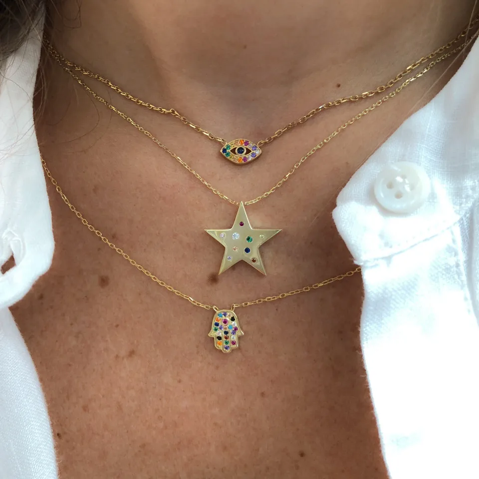 Dropshipping Gold color cz paved Star north star charm pendant necklace for women rainbow trendy fashion wedding jewelry | Украшения и