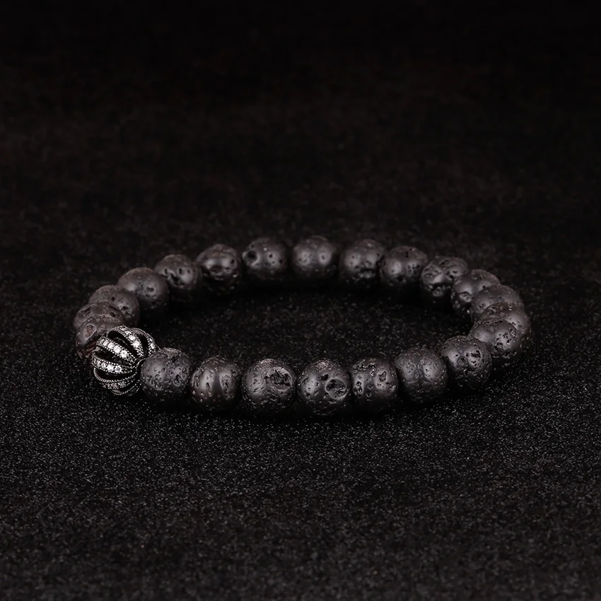 Black Lava Natural Stone Beads bracelet with Round bead Elasticity Bracelet charm bracelets For Men Or Women Jewelry Gift | Украшения и
