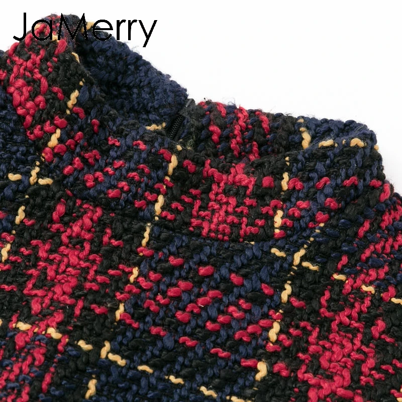 JaMerry, винтажное, элегантное, офисное, женское, клетчатое, зимнее платье с длинным рукавом, толстое, теплое, с кисточками, платье, модное, тонкое, vestido