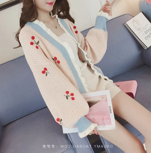 01 Женский Осенний тонкий свитер, кардиганы размера плюс, Милая Вышивка Starwberry, Kawaii, лоскутный свитер, вязаная одежда, женские топы - Цвет: 01