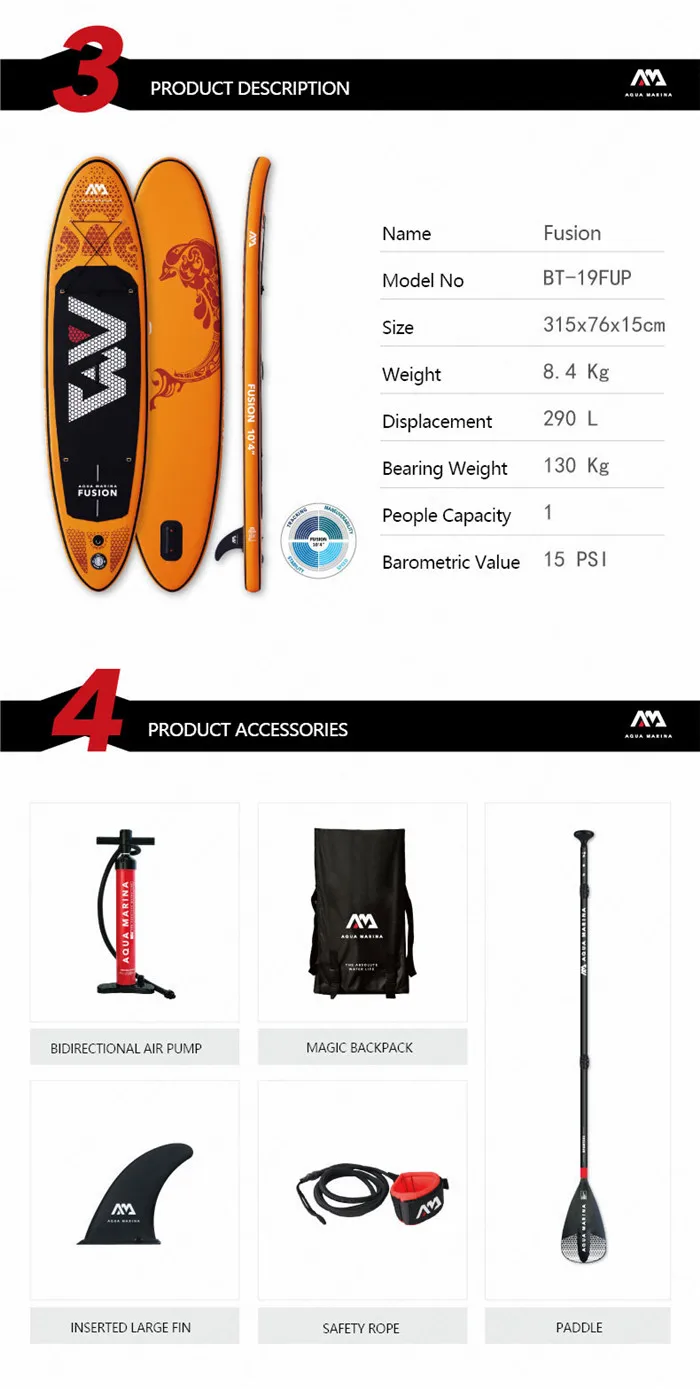 Аква-Марина Fusion 315*76*15 см стоьте вверх весло доска надувная Sup-Board Доска для серфинга