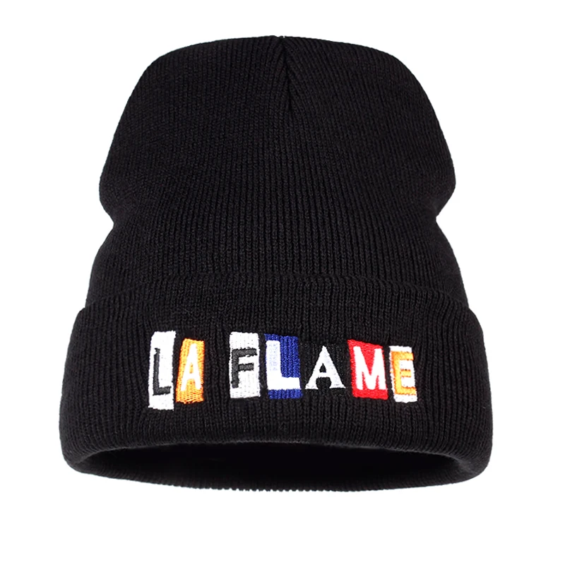 TUNICA, новинка, черная вышитая шапка LAFLAME, женская шапка Skullies, одноцветная, женская шапка в стиле хип-хоп, шапка бини, теплая вязаная шапка