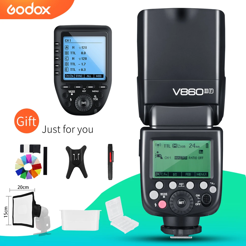 Вспышка Godox V860II F GN60 TTL HSS 1/8000s Speedlite с литий ионным аккумулятором + Xpro триггером | Фотовспышки -32852283388