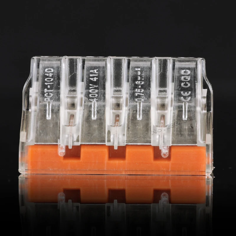 10pcs/lot 4 pin push wire connector conductor terminal block wiring 2.5-6mm2 pct-104d | Обустройство дома