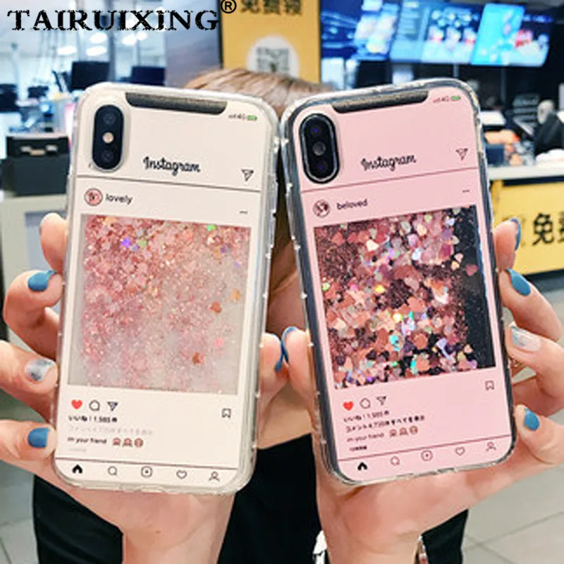 Жидкость чехол для iPhone SE XS Max XR X 10 5S 6s 7 8 плюс мультфильм Instagram Мягкий силиконовый