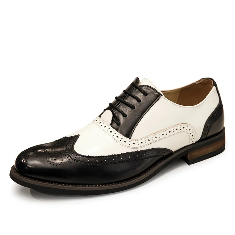 2019 Mens Carved Oxfords Vintage Flats Shoes soft Leather Black White Formal Italian Craftwork Spectator | Обувь