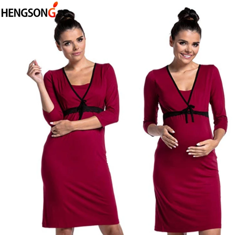

Maternity Lace Deep V-neck Breastfeeding Dress Pregnant Women Nursing Dress Maternity Fashhion Sleepwear Nightgown