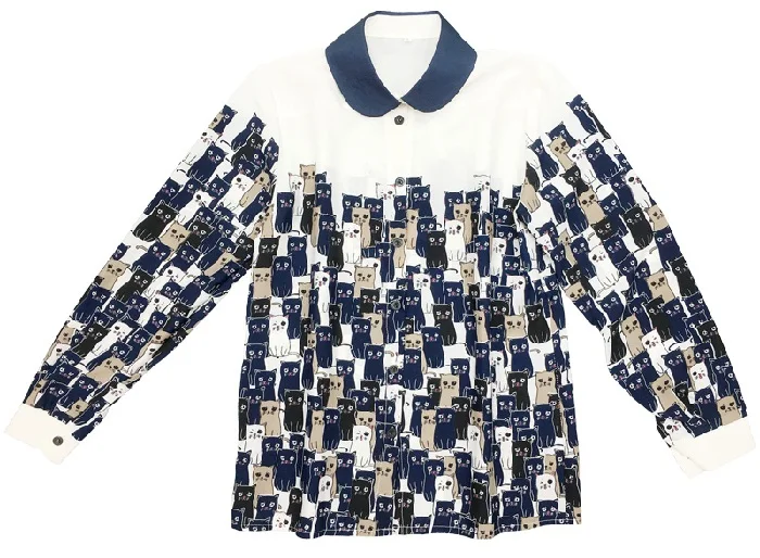 Фото L & Y/модная шифоновая блузка с рисунком кота из мультфильма рубашка топы женские L & Y/модная шифоновая блузка с рисунком кота из мультфильма рубашка топы женские