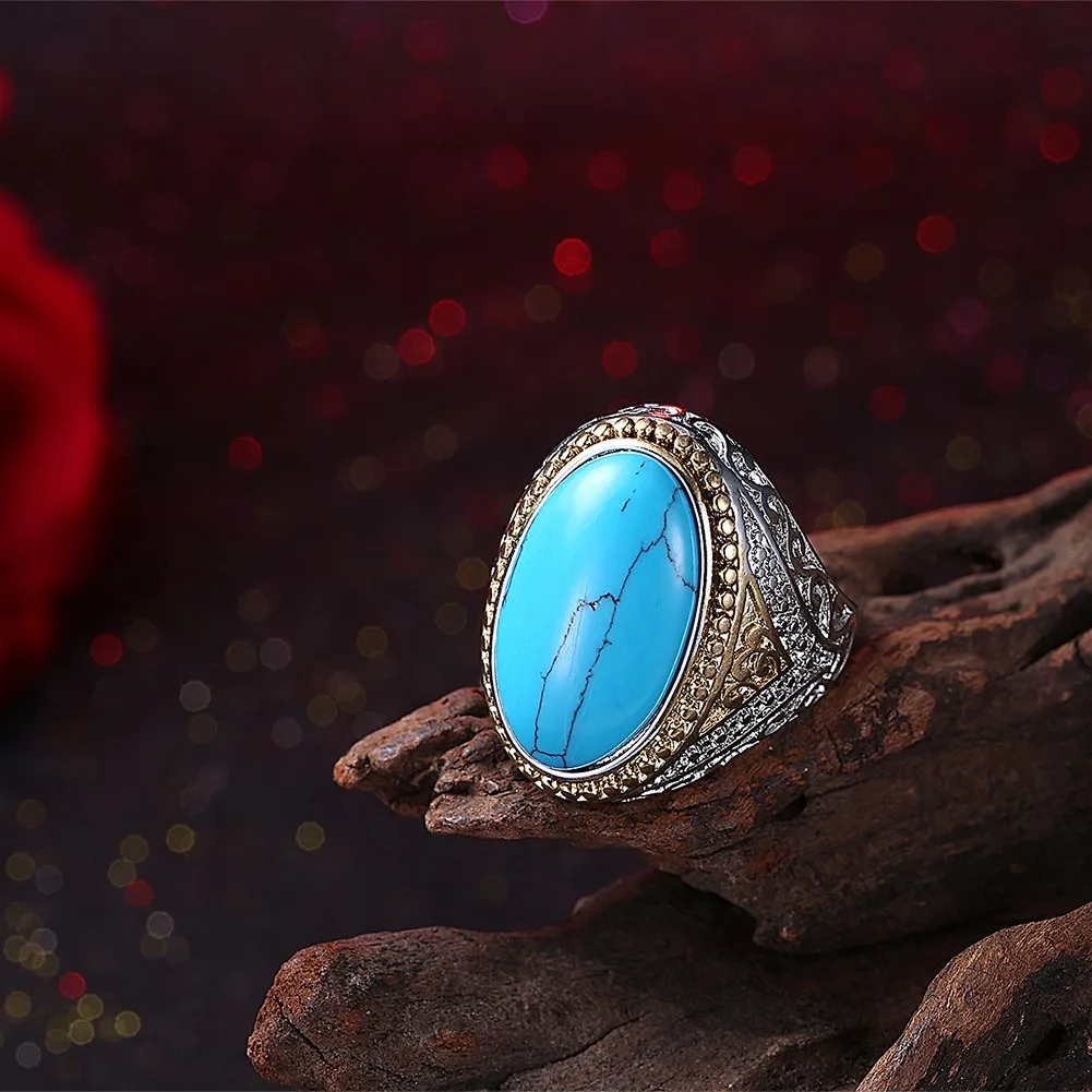

Blue Stone Silver Color Ring High Fashion Men Rings New Retro Style AR2064