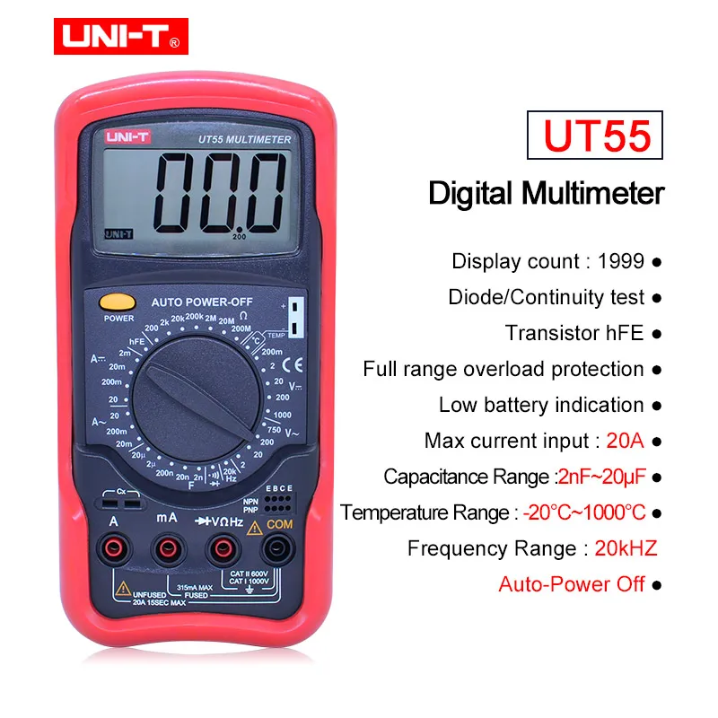 UT55 UNI-T Многофункциональный Высокоточный цифровой мультиметр UT51/UT52/UT53/UT55/UT56/Вольтметр Амперметр Омметр Электрический измеритель - Цвет: UT55