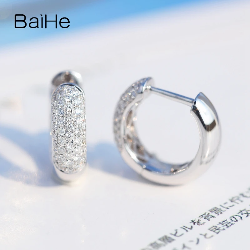 BAIHE Solid 14 K белое золото 0.50CT(всего) H/SI натуральные Алмазы обручальные женские модные ювелирные изделия серьги-гвоздики