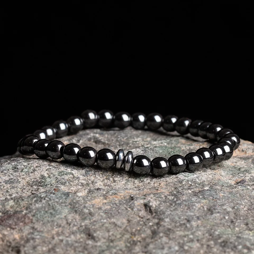 Шарм 6 мм натуральный камень Черные бусы браслеты для женщин и мужчин модные