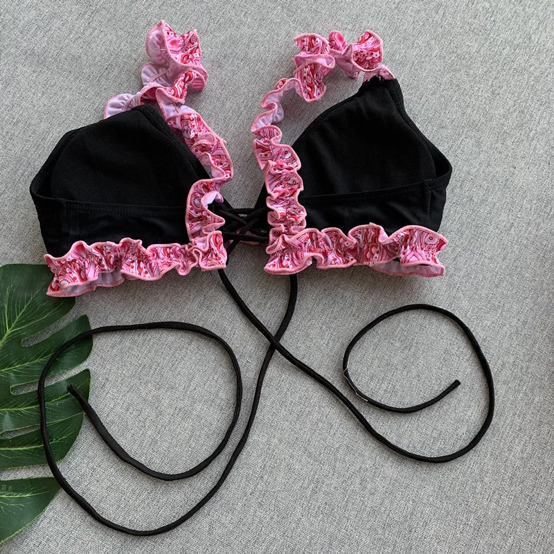 Женский купальник бикини сексуальный с оборками треугольный высокой талией