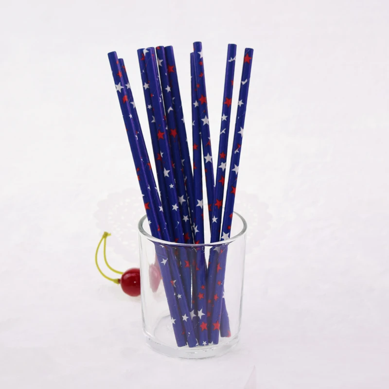 25 шт./лот бумажные соломинки с красными звездами биоразлагаемые для дня рождения