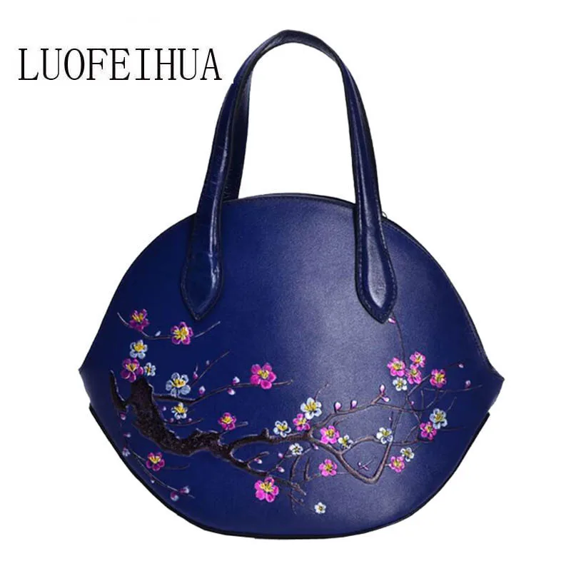 

LUOFEIHUA Ethnic style handbag female 2019 new original hand-painted top layer leather embossed handbag leather crossbody bag