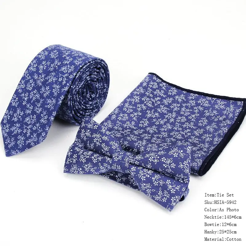 Tie Sets Фирменный мужской дизайнерский узкий платок с цветочным принтом, темно-синий Цветочный платок с квадратным платком, галстук-бабочка, галстуки, набор костюмов для мужчин - Цвет: Tie Sets