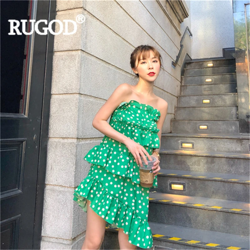Женская длинная юбка из шифона RUGO Элегантная Лоскутная Асимметричная в горошек с