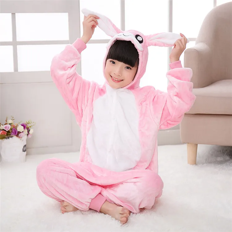 pink rabbit Детский комбинезон с покемонами, осликом, костюм С Рисунком Тигра, Стича Пикачу, кигурумис, пижама для мальчиков и девочек, зимняя теплая одежда для сна, забавная Милая одежда - Цвет: pink rabbit