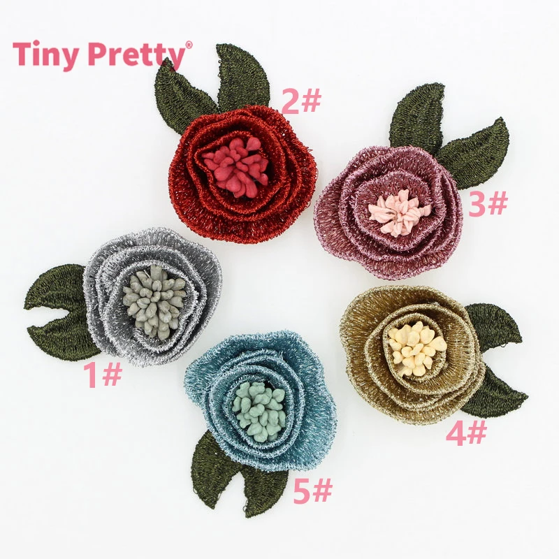 12PCS Retro Rose Flowers Handmade Embroidery Lapel w/ Green Leaf for DIY Brooch Headband | Дом и сад