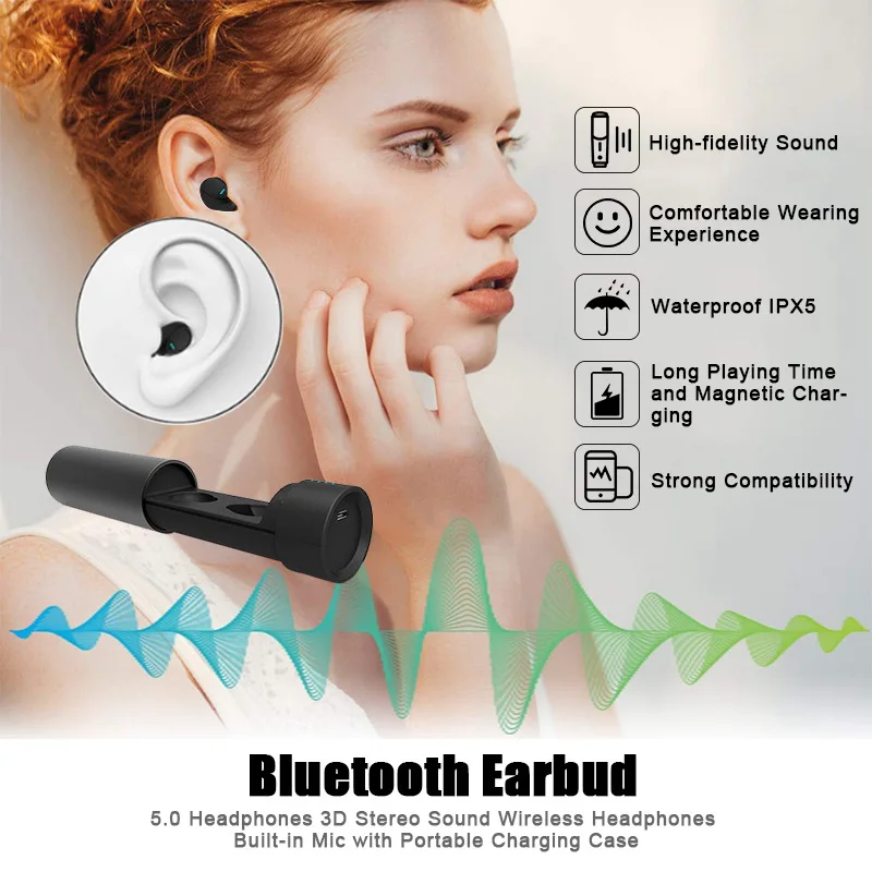 VTIN ES62 беспроводные наушники настоящие Беспроводные Bluetooth 5,0 3D стерео звук TWS наушники Встроенный микрофон с портативной зарядкой чехол