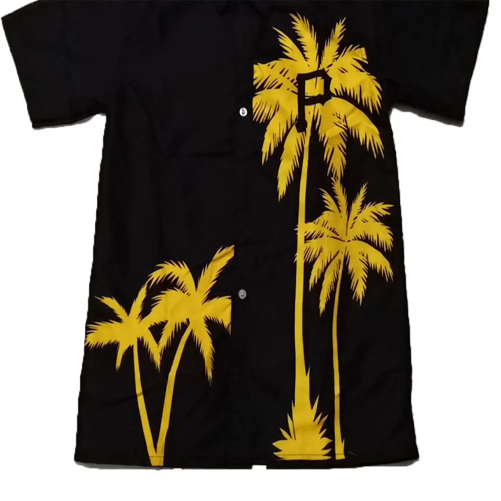 

MISSKY Men Shirt Black Color Hawaiian Summer Coconut Tree Printed Beach Short Sleeve Casual Shirt Male Clothes