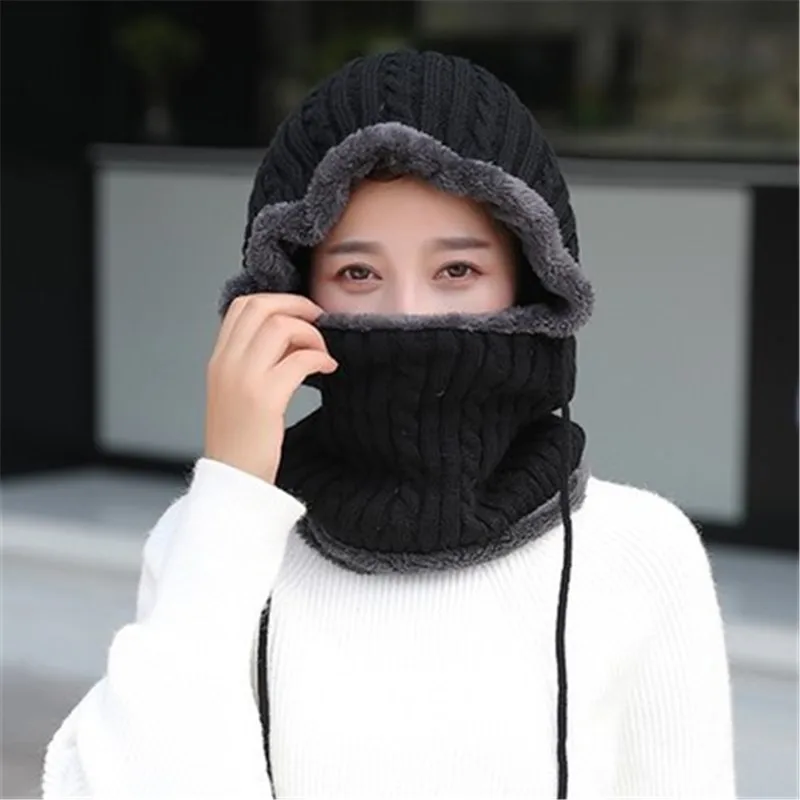 Knitted Winter Hats Women Wind Cold Proof 2018 Thickening Thermal Caps Neck Warmer Skullies Beanies Gorros Mujer Invierno | Аксессуары