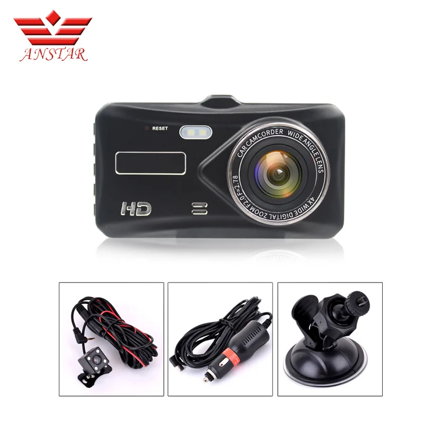 ANSTAR 4 дюймовый сенсорный Автомобильный видеорегистратор HD 1080P Двойной объектив