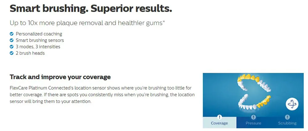 Электрическая зубная щетка Philips Sonicare FlexCare Platinum с подключением по Bluetooth, с приложением, умные датчики чистки HX9192/01