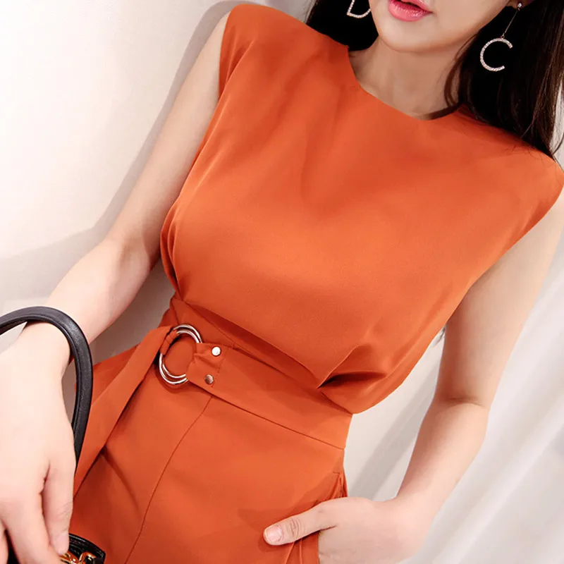 CINESSD orange jumpsuit costume women Fleabag Jumpsuit Ployester Sleeveless skinny broadcloth full length Playsuit rompers - Цвет: orange