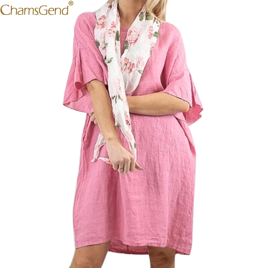 Женское Свободное платье с рукавами-фонариками Повседневный Сарафан круглым