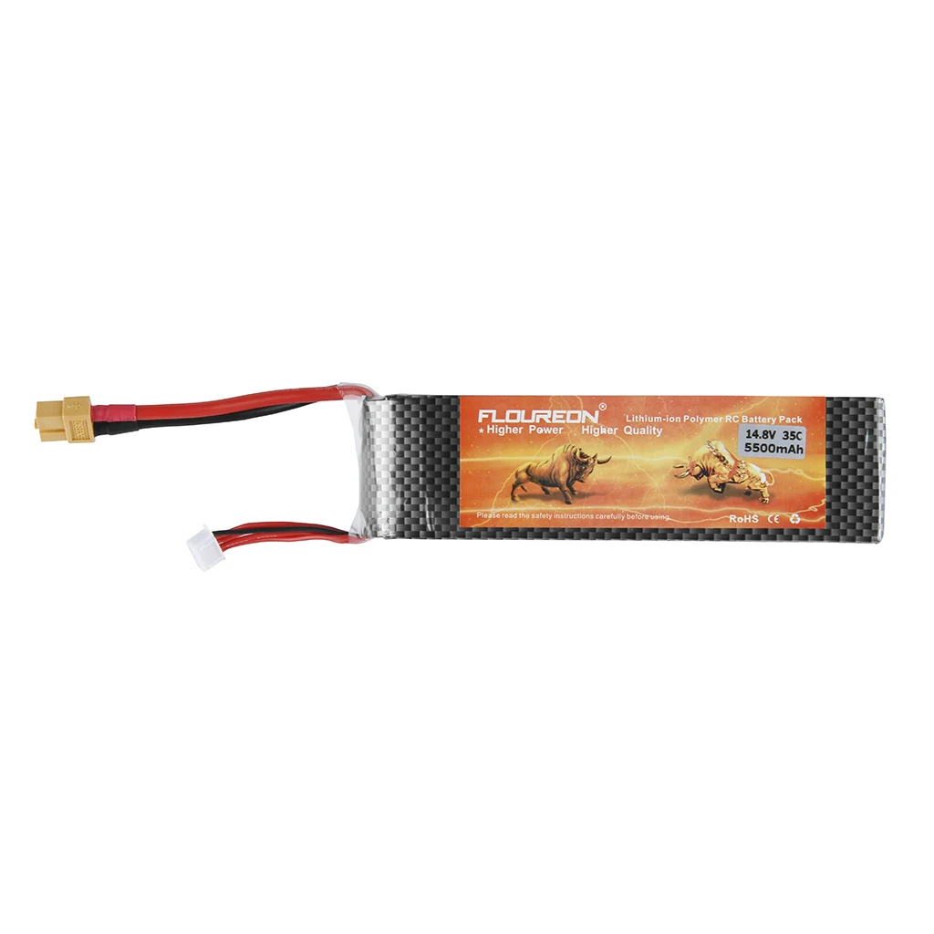 Floureon 4S 14,8 V 35C 5500 мА/ч, литий-полимерный, Радиоуправляемый Батарея XT60 для RC вертолет, самолет с радиоуправлением для радиоуправляемых моделей RC XT60 штепсельной вилки - Цвет: Black
