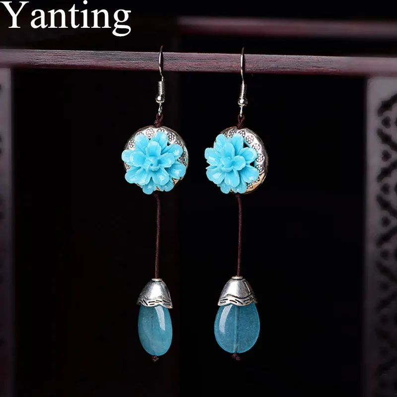 Yanting модные женские серьги синие халцедоны капли воды для женщин полимерные