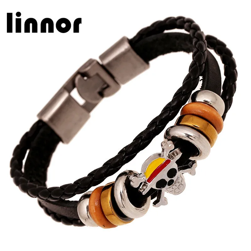 Аниме коробка один Pieice кожаный браслет пушистый пират череп Плетение Кожаный и