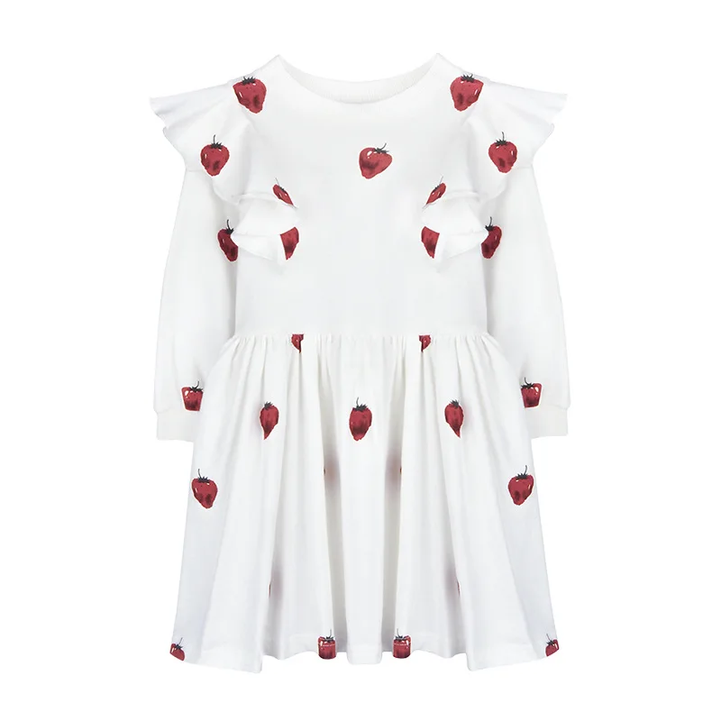 Платье с длинными рукавами для девочек 100% хлопок клубничное платье листьями