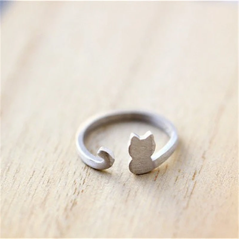 Простое дизайнерское Ювелирное кольцо с котом и животными. Милое крошечное