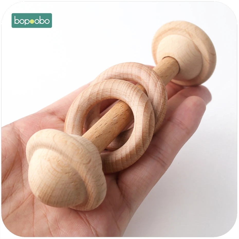 

Bopoobo 1pc Baby Teething Wooden Ring Play Gym Baby Teether Chew Montessori Stroller Toy Pram Gifts Baby Rattles Baby Product