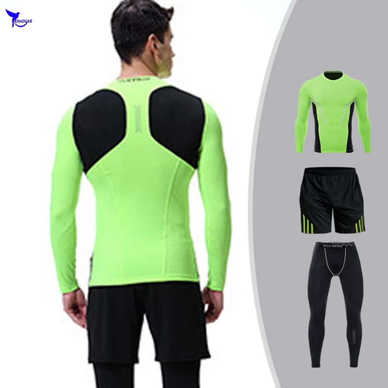 Мужской компрессионный спортивный костюм из 3 предметов футболка + шорты